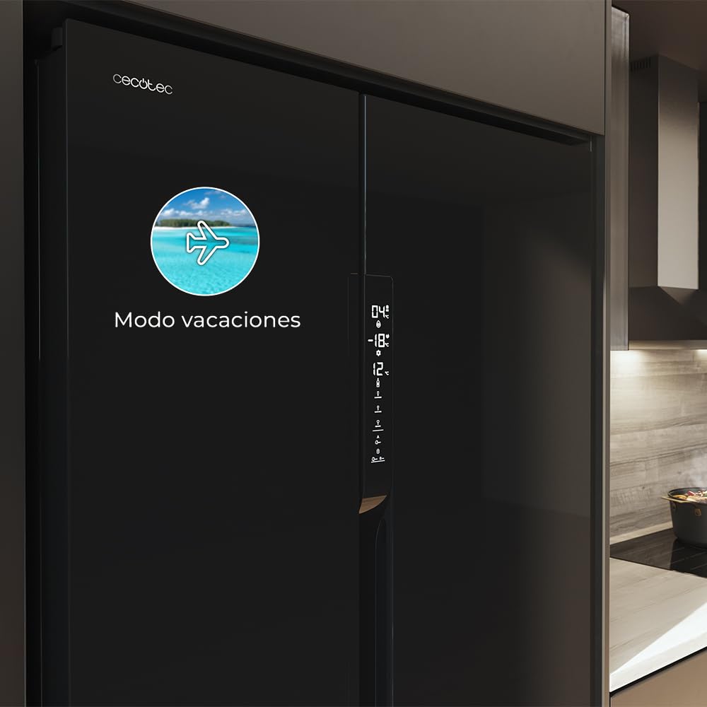 Cecotec Réfrigérateur 3 Portes Bolero CoolMarket TDW 548 Black Glass E, Classe E, 548L, Design T Door, Compresseur Inverter Plus, Total No Frost, Meta