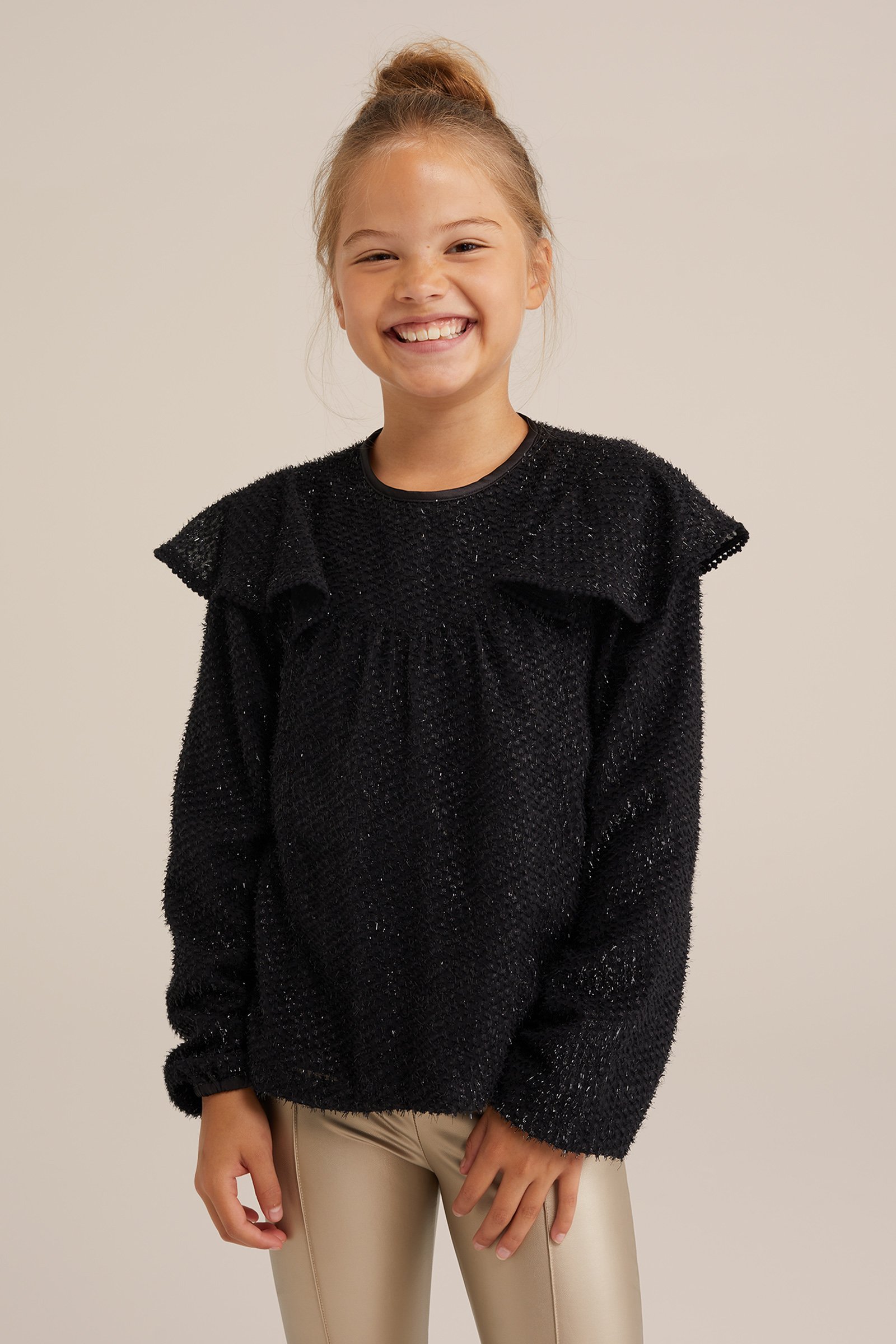 Meisjes blouse met structuur WE Fashion Zwart