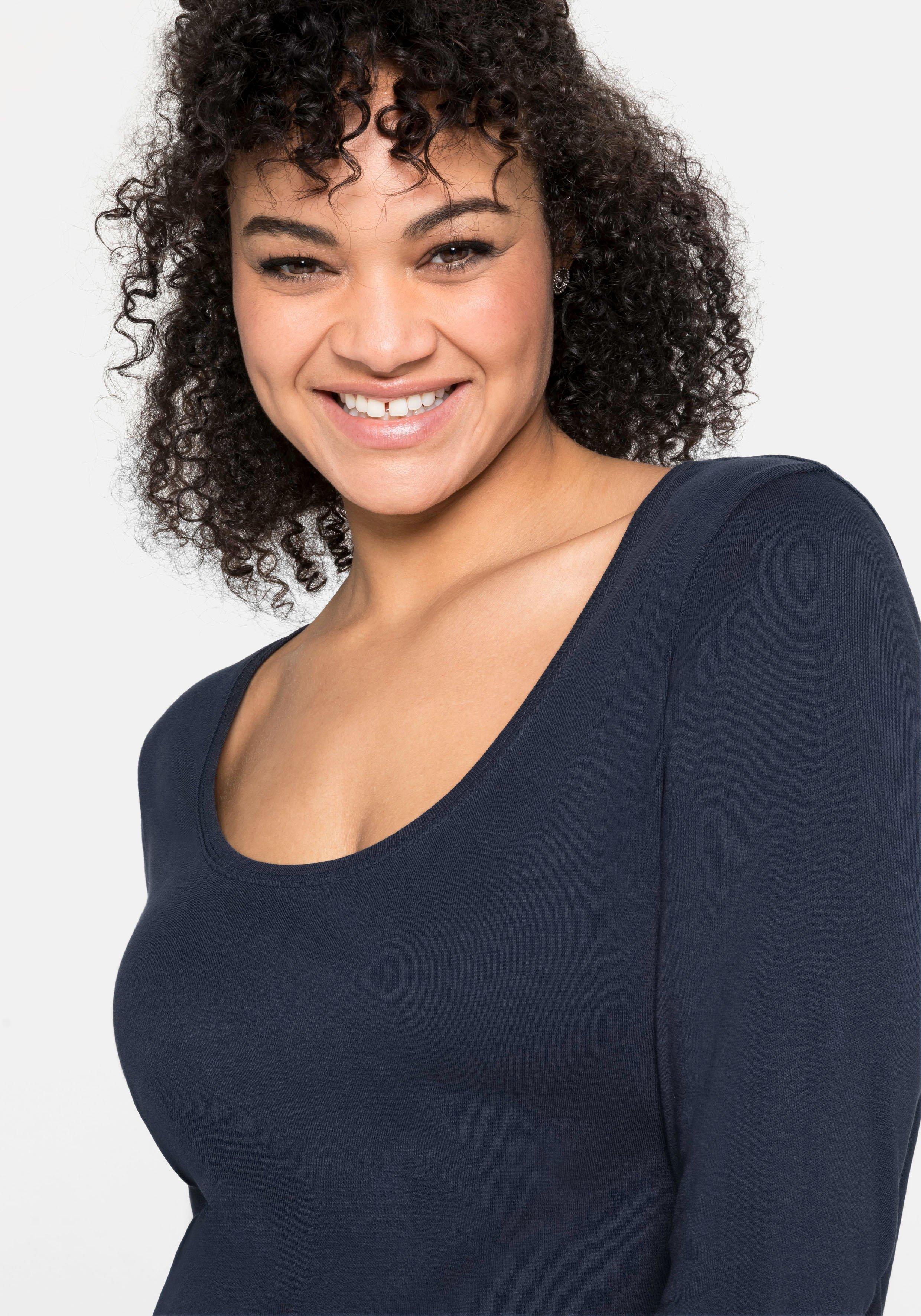 Shirt mit 3/4-Arm und weitem Rundhalsausschnitt