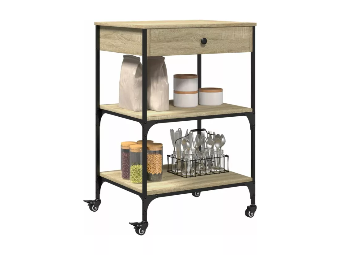 Chariot de cuisine chêne sonoma 60x48x89,5 cm bois d'ingénierie