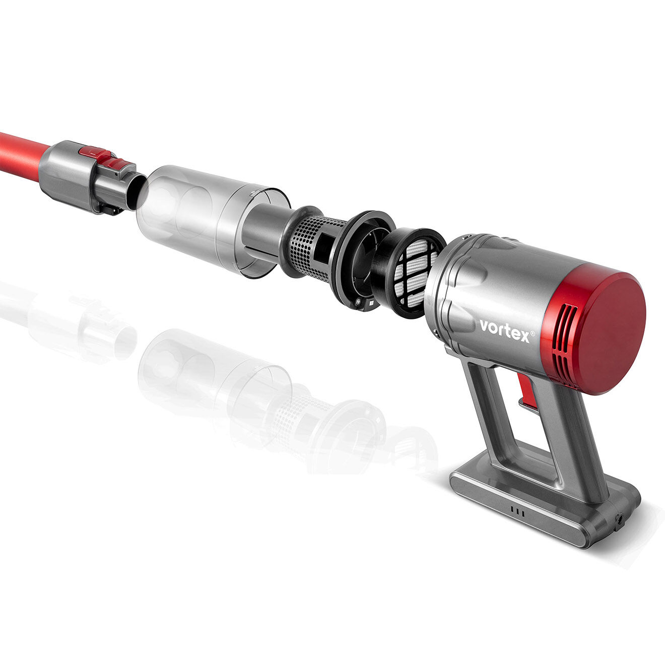 Vortex Aspirateur balai 2 en 1 sans fil gris/rouge - 23.5x23x119.5 cm