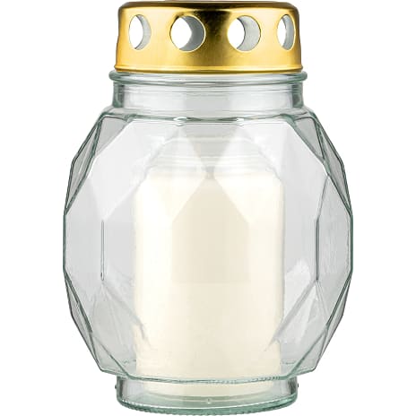 Havelys i diamond formet glas med stormlåg til refill 11x16 cm - Hvid