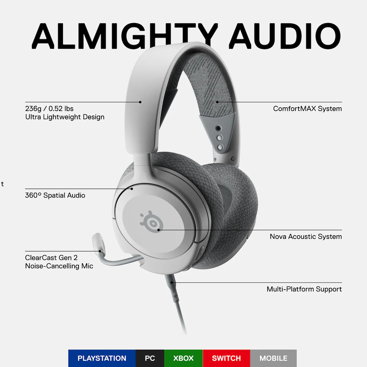 SteelSeries Arctis Nova 1P gaming headset (hvit)