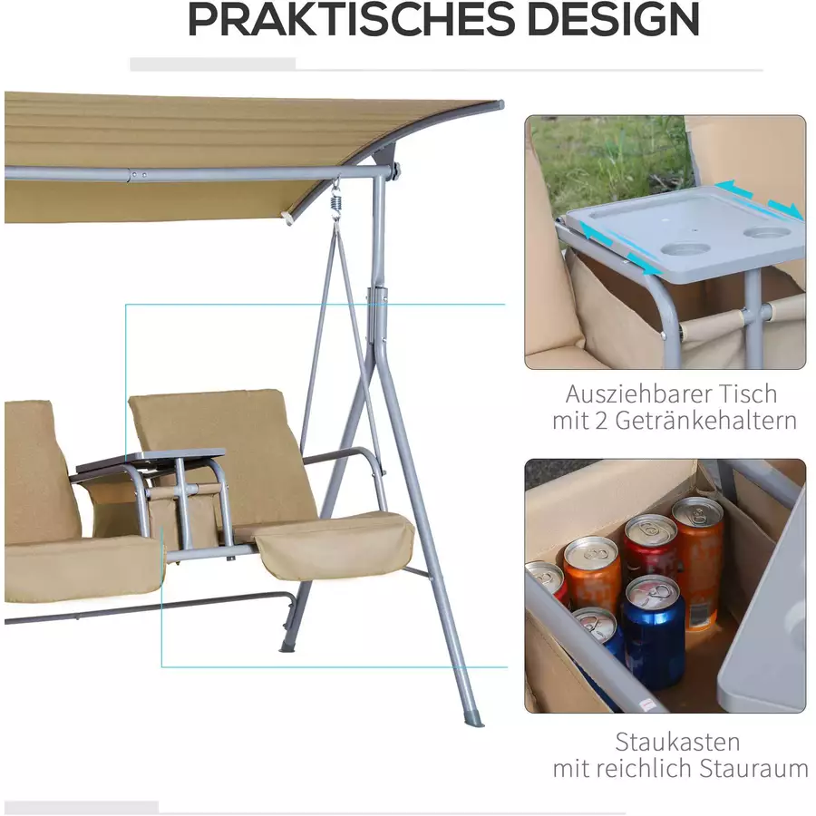 Outsunny Gartenschaukel mit Sonnendach beige