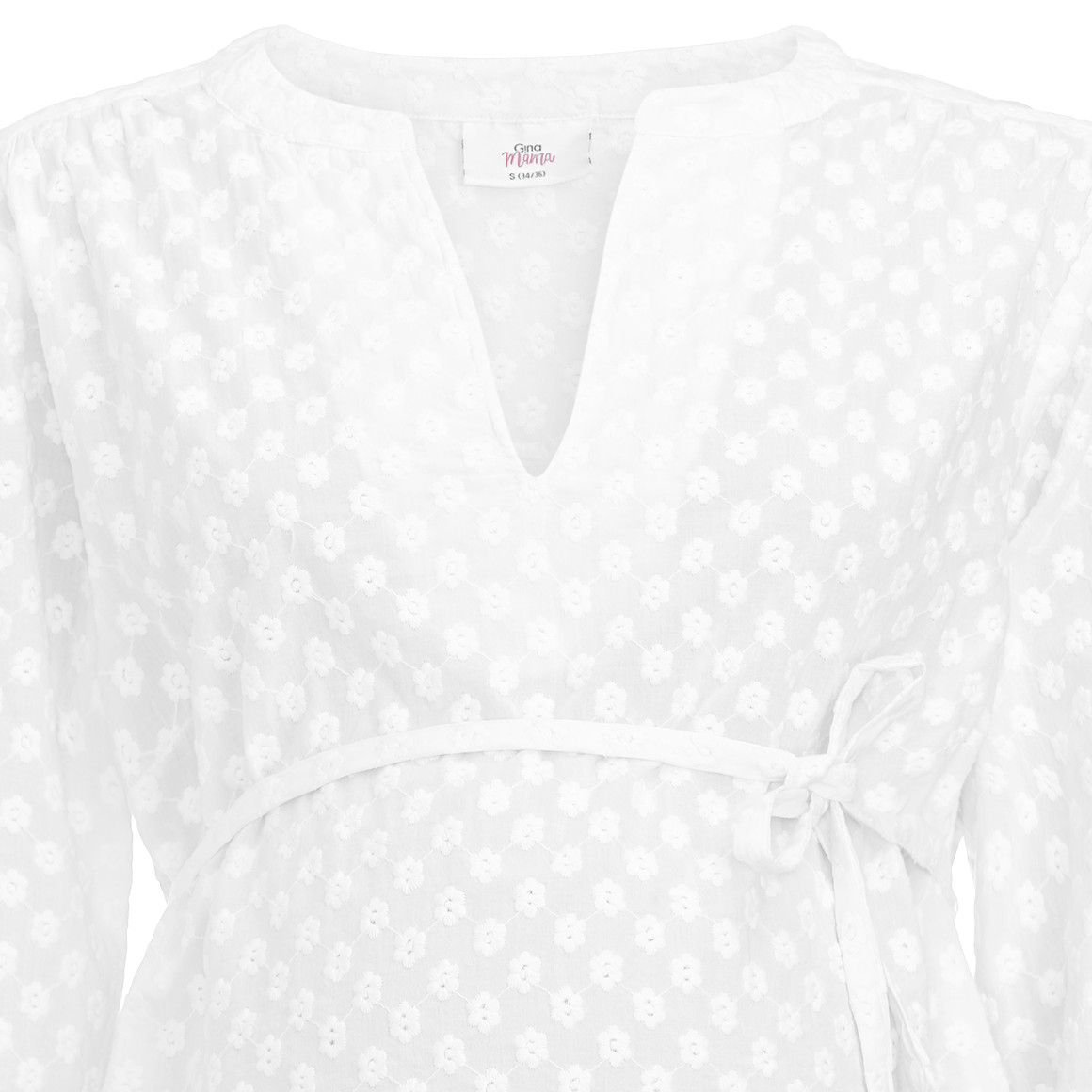 Gina Mama Damen Umstands-Bluse mit Blumen-Stickerei weiss