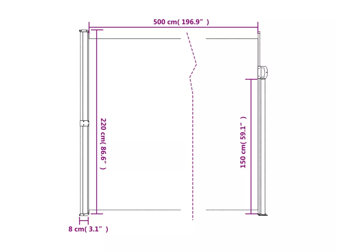 Auvent latéral rétractable beige 220x500 cm