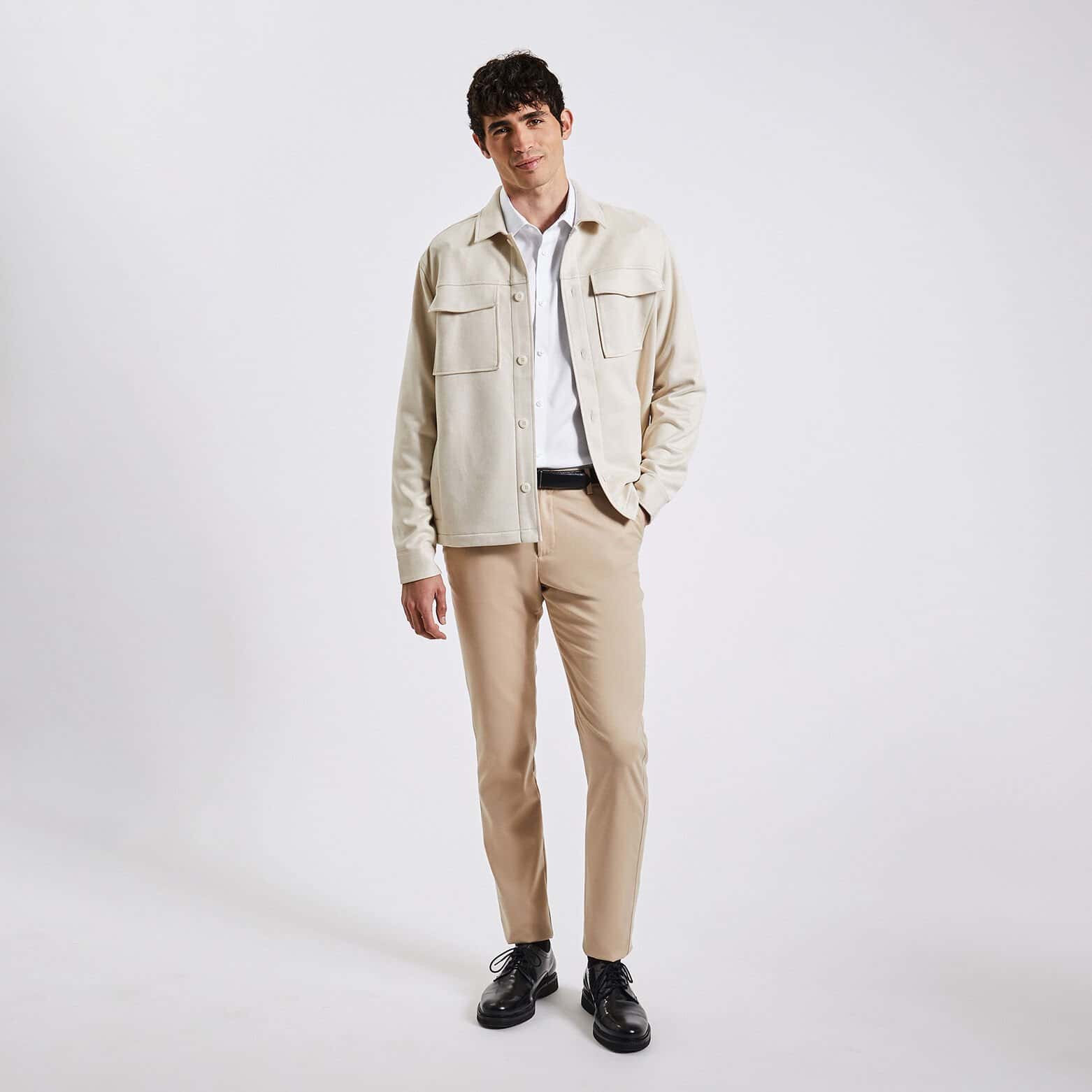 Chemise regular sans repassage unie coton Blanc