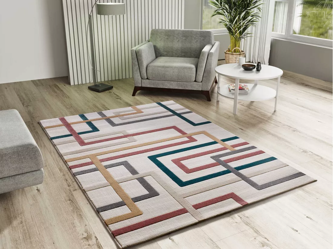 Tapis intérieur - géometrique avec relief - multicolore - 133 x 190 cm - KARISMA