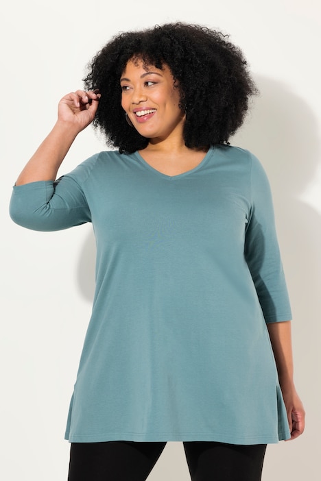 Longshirt, A-Linie, V-Ausschnitt, 3/4-Arm