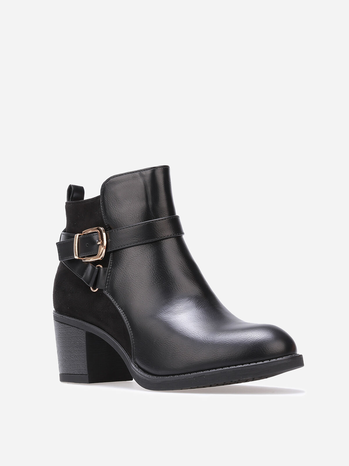 Bottines bi-matières à boucle dorée- Noir