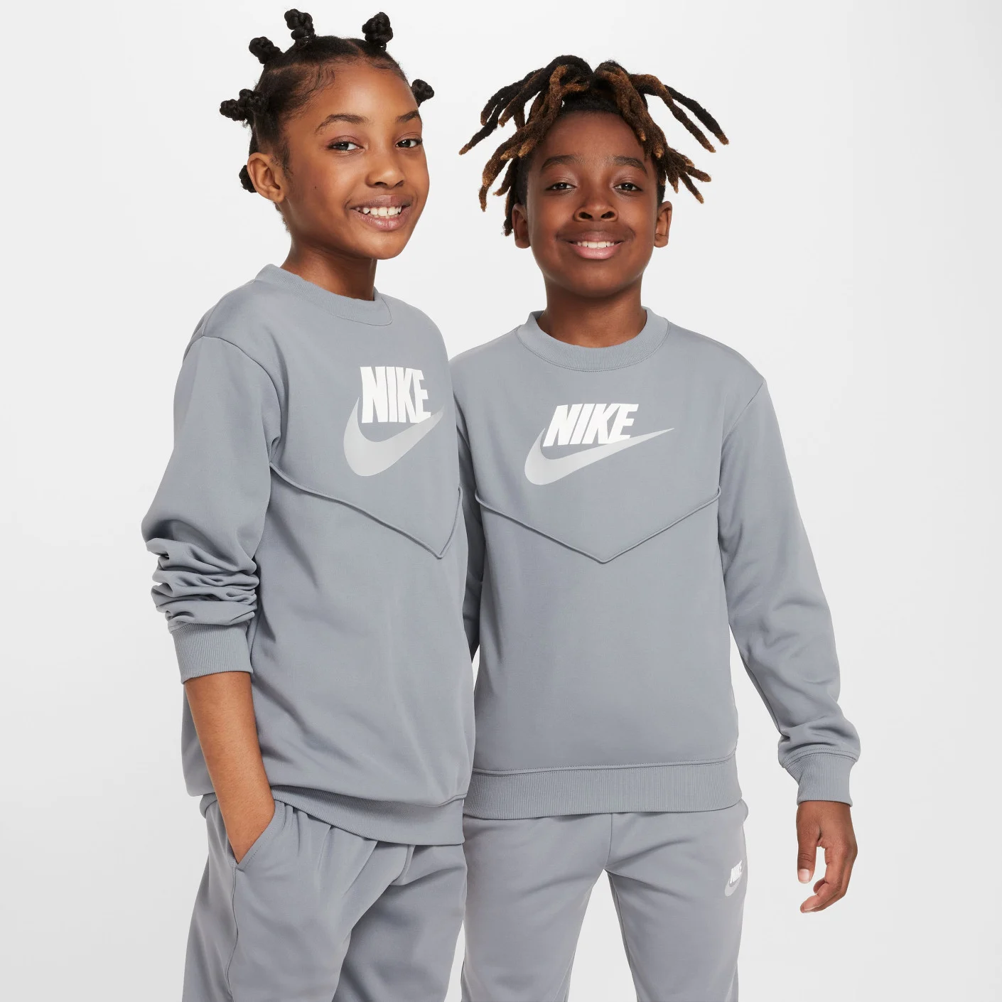 Nike Sportswear Big Logo Crew Trainingspak Kids Grijsblauw Wit Grijs