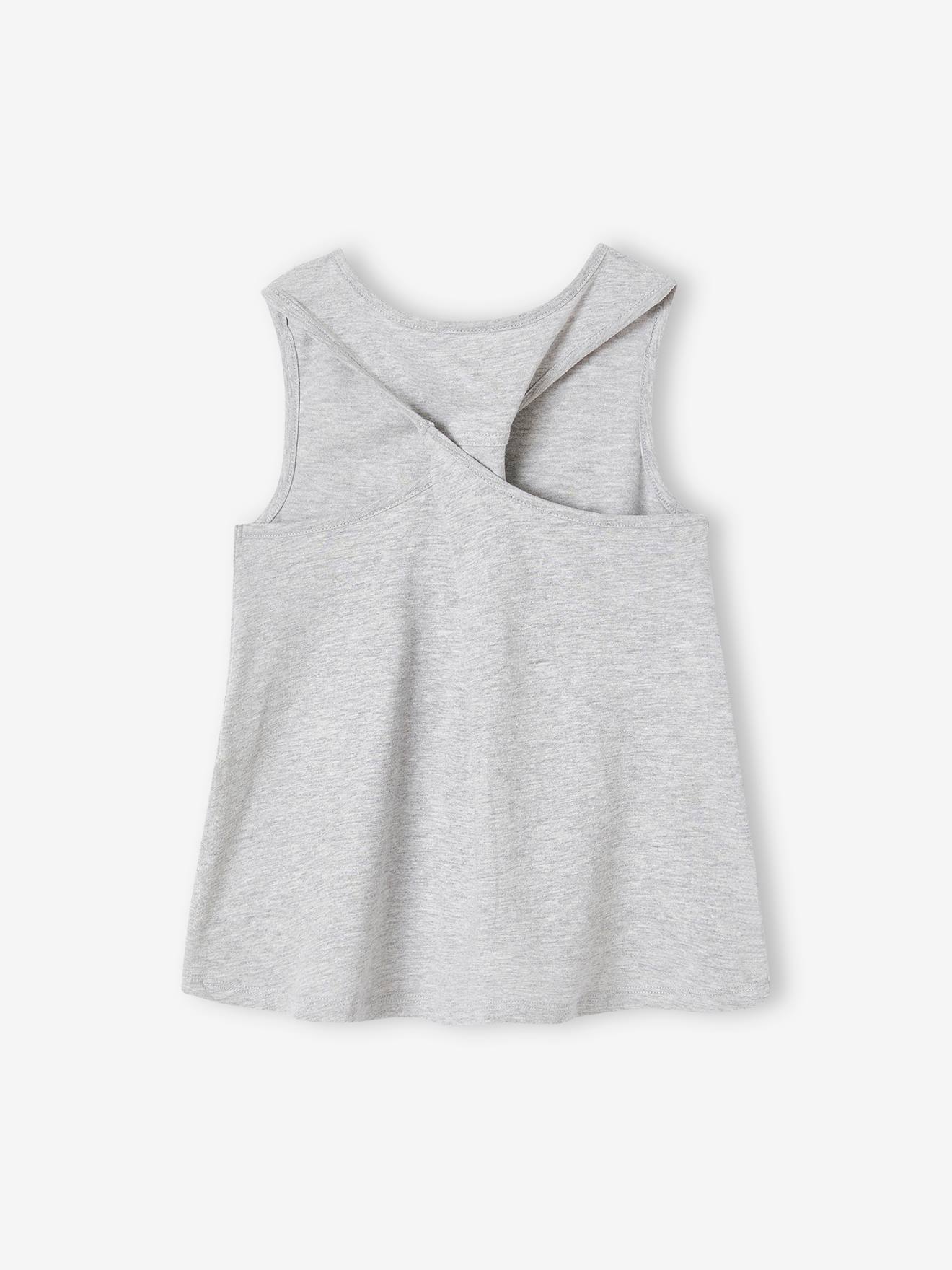 Camiseta esportiva sem mangas cinza mescla para meninas