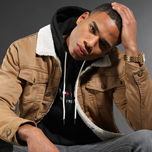 Veste Jean Super Skinny Fit Col Mouton 7001 Beige Foncé