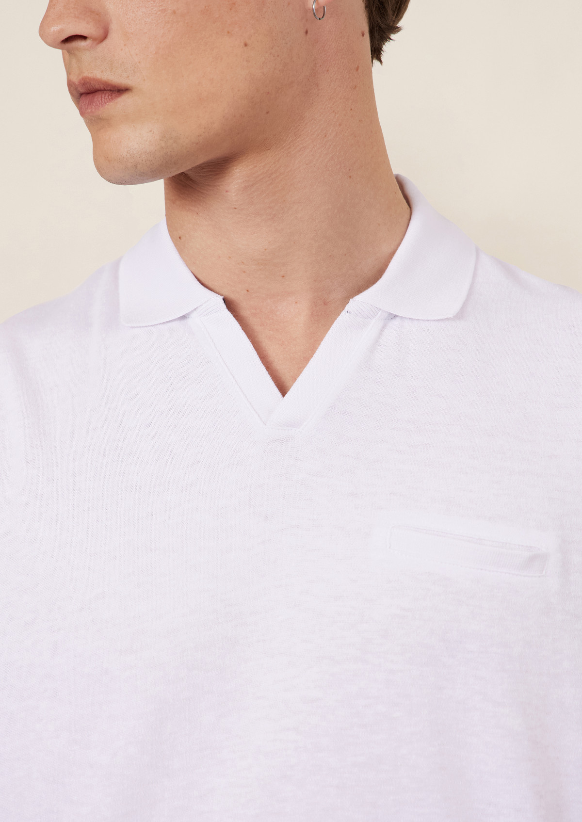 Polo manches courtes Slim en coton et lin unis blancs