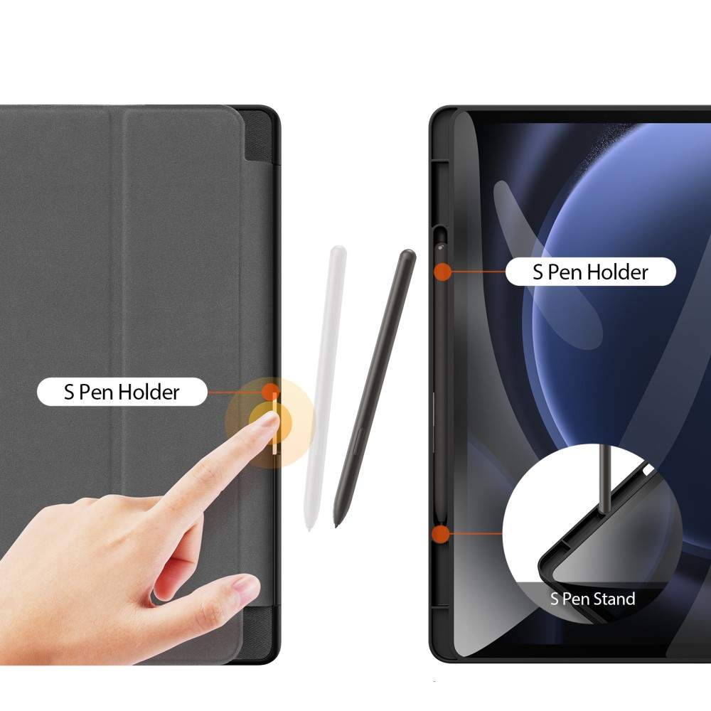 Samsung Galaxy Tab S9 FE  Plus Tasche Smart Cover Hülle Stoff Design mit S-Pen Halterung - Schwarz