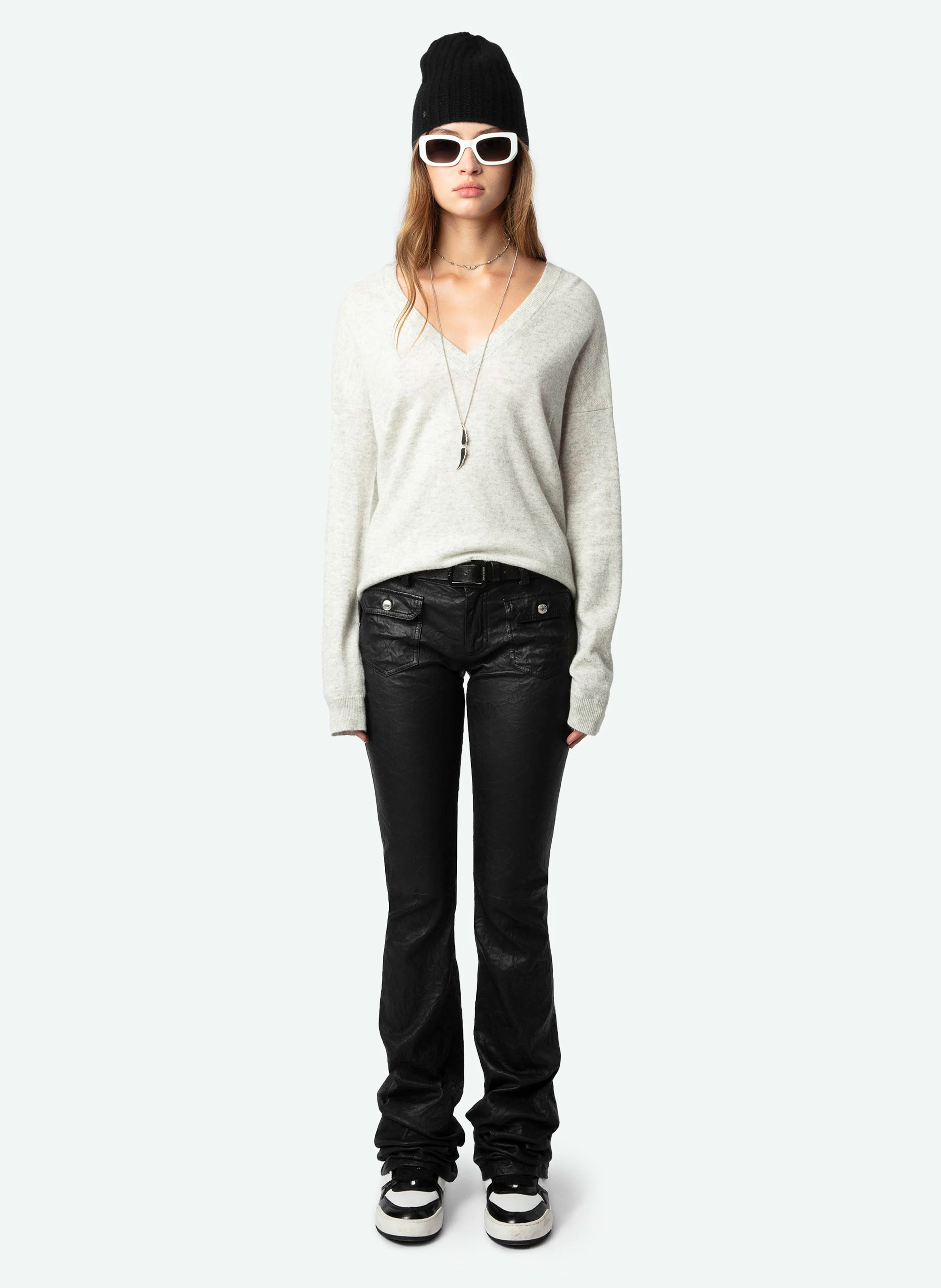 VIVI - Pull col V en cachemire | Gris