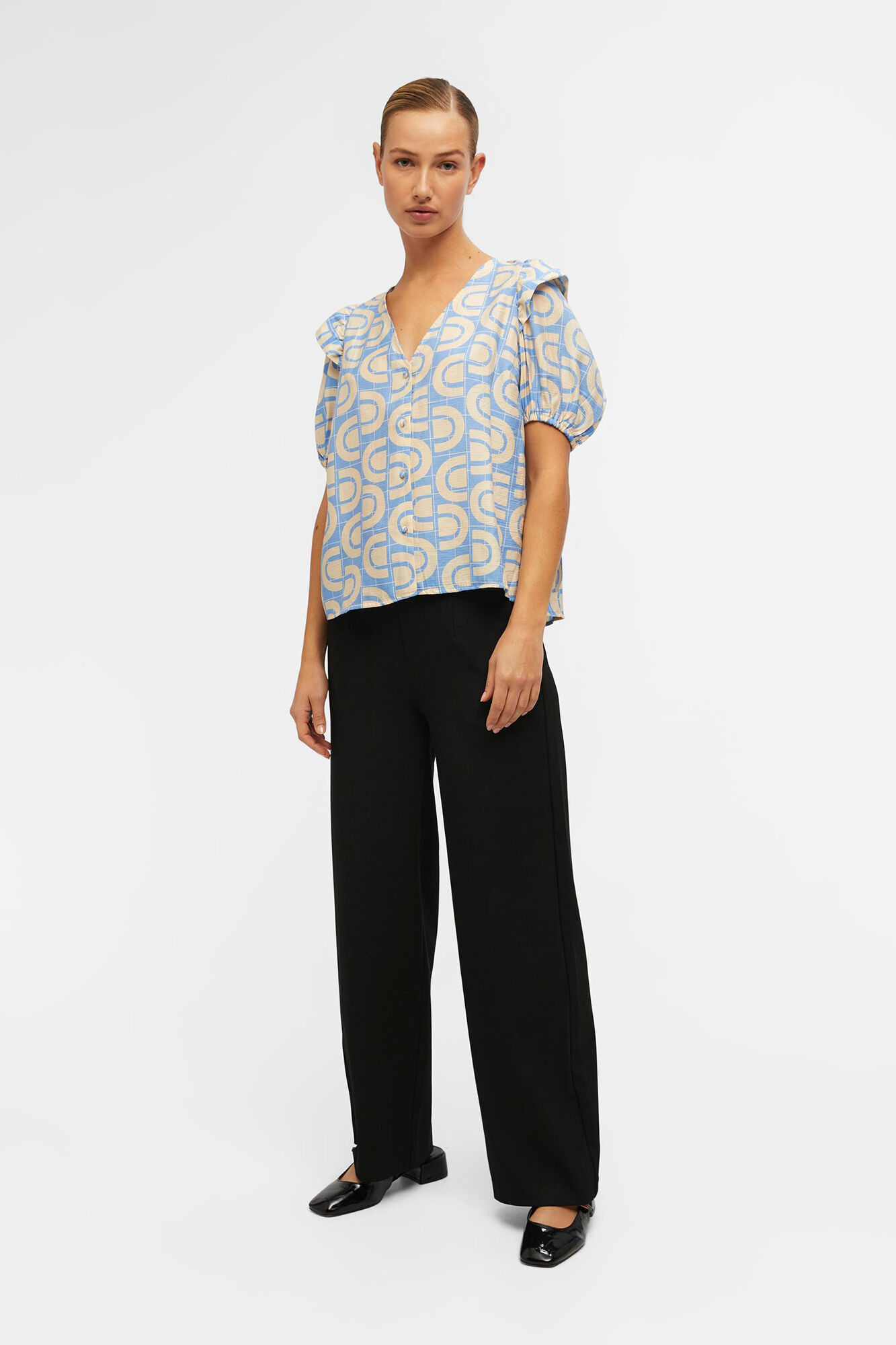 Blusa com mangas bufantes - Azul