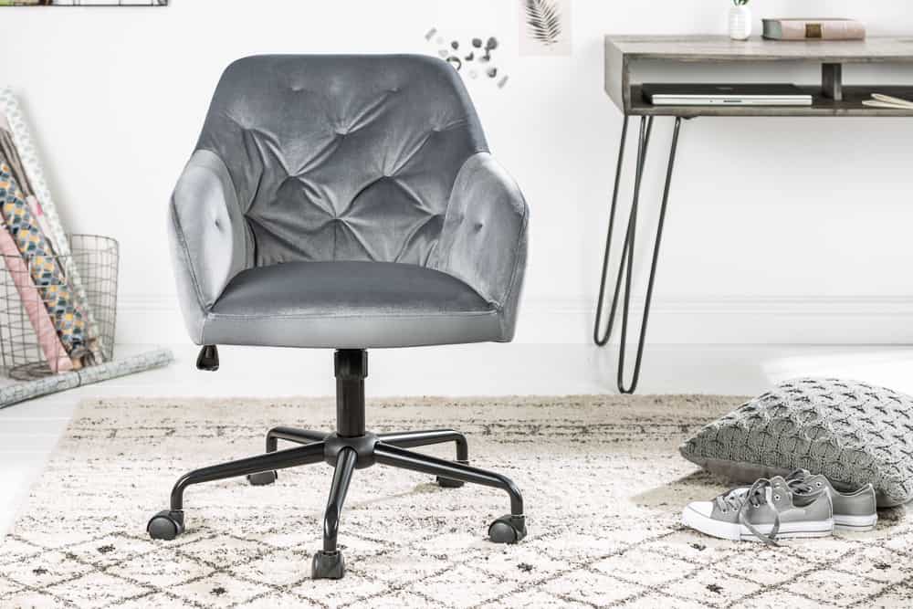 Höhenverstellbarer Bürostuhl DUTCH COMFORT grau Samt drehbar mit Armlehne Rollen gepolstert