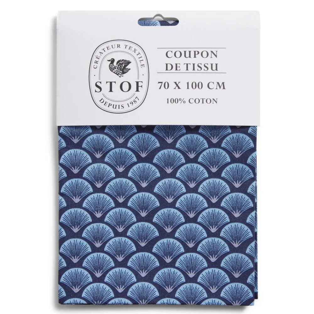 Coupon tissu imprimé Fortuna 70x100cm coton bleu marine et bleu