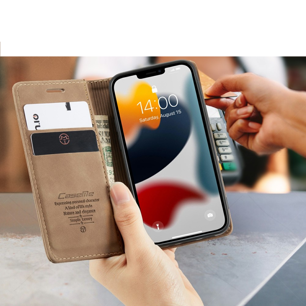 iPhone 13 Leder Tasche Flip Wallet Etui mit Kartenfächern - Hellbraun