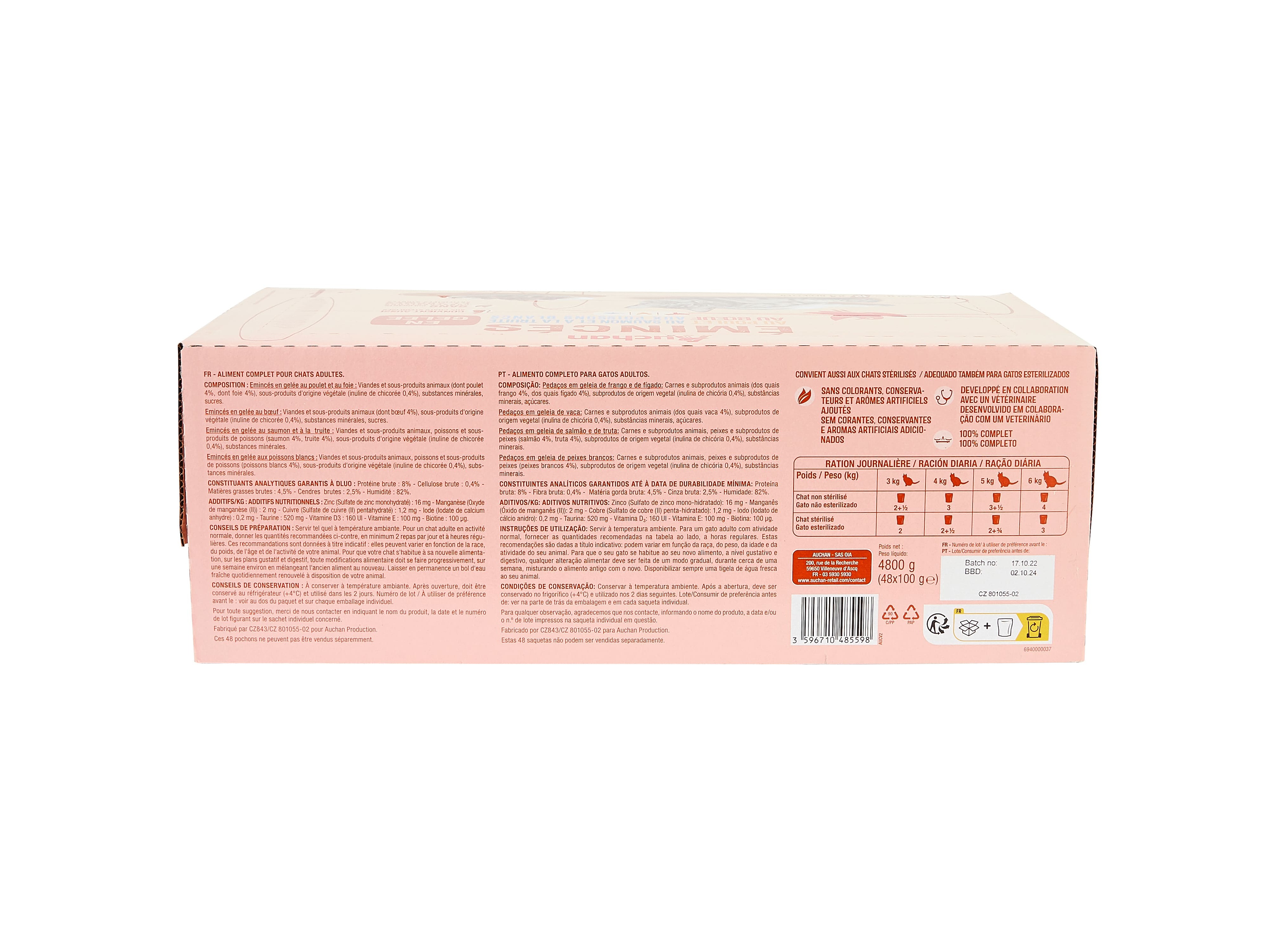 COMIDA HÚMIDA PARA GATO AUCHAN SAQUETAS PEDAÇOS EM GELEIA MIX 48X100G