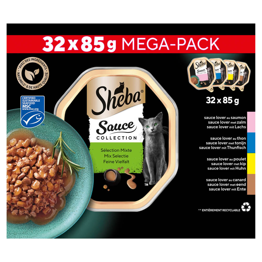 Sheba Sauce Collection Mega-Pack 32x85 gram - Kattenvoer - 85 Gram - tonijn, gevogelte, zalm