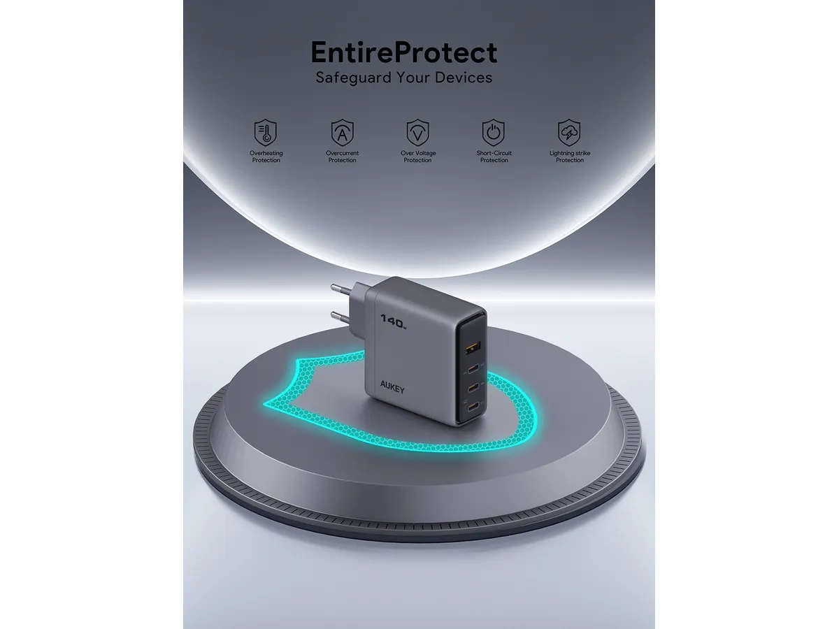 (140W) Comet Mix USB A / 3x USB C GaN Ladegerät Netzteil Power Delivery (PA-C6) - Grau