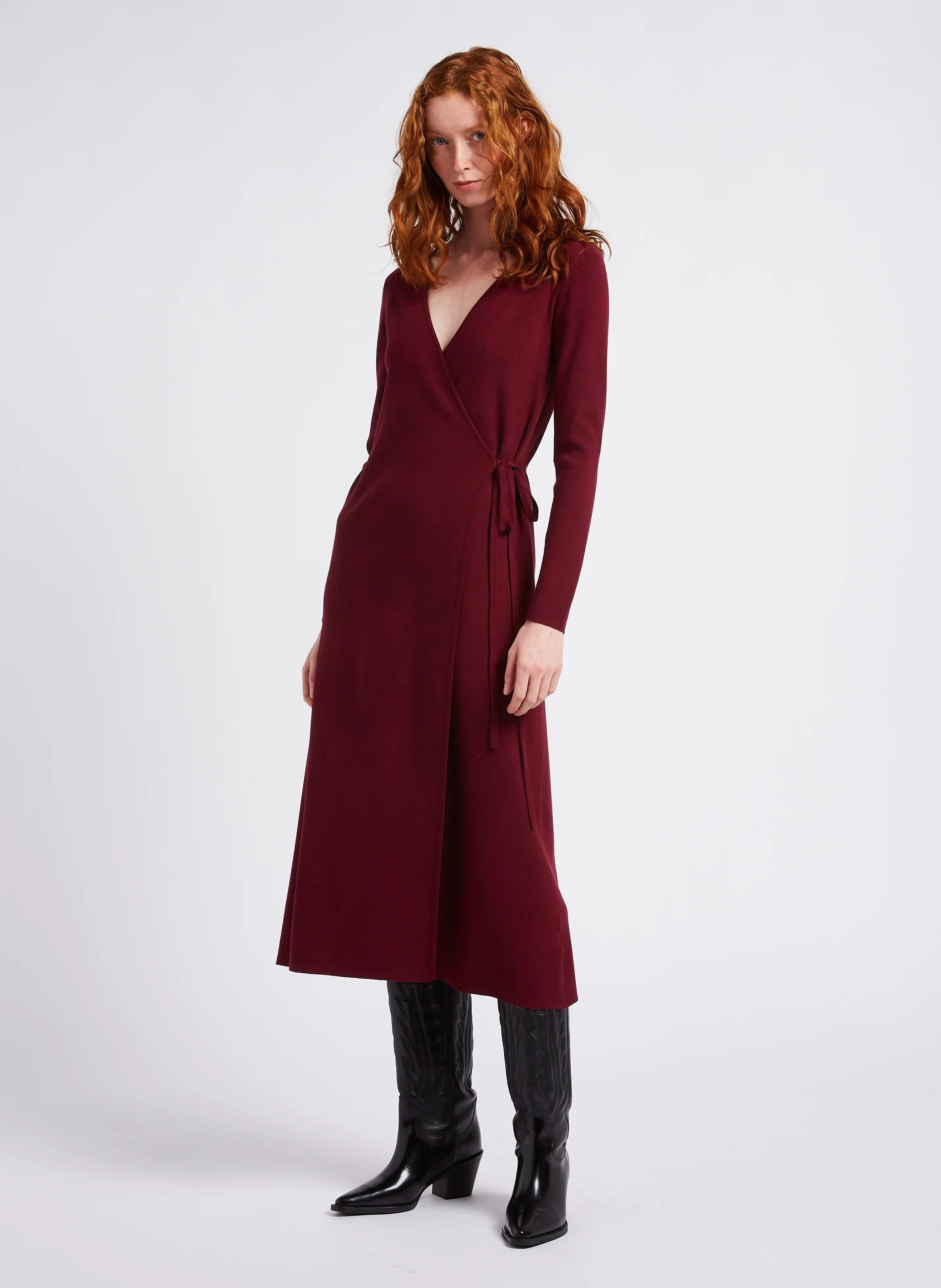 ROBBIE - Robe midi en maille| Rouge