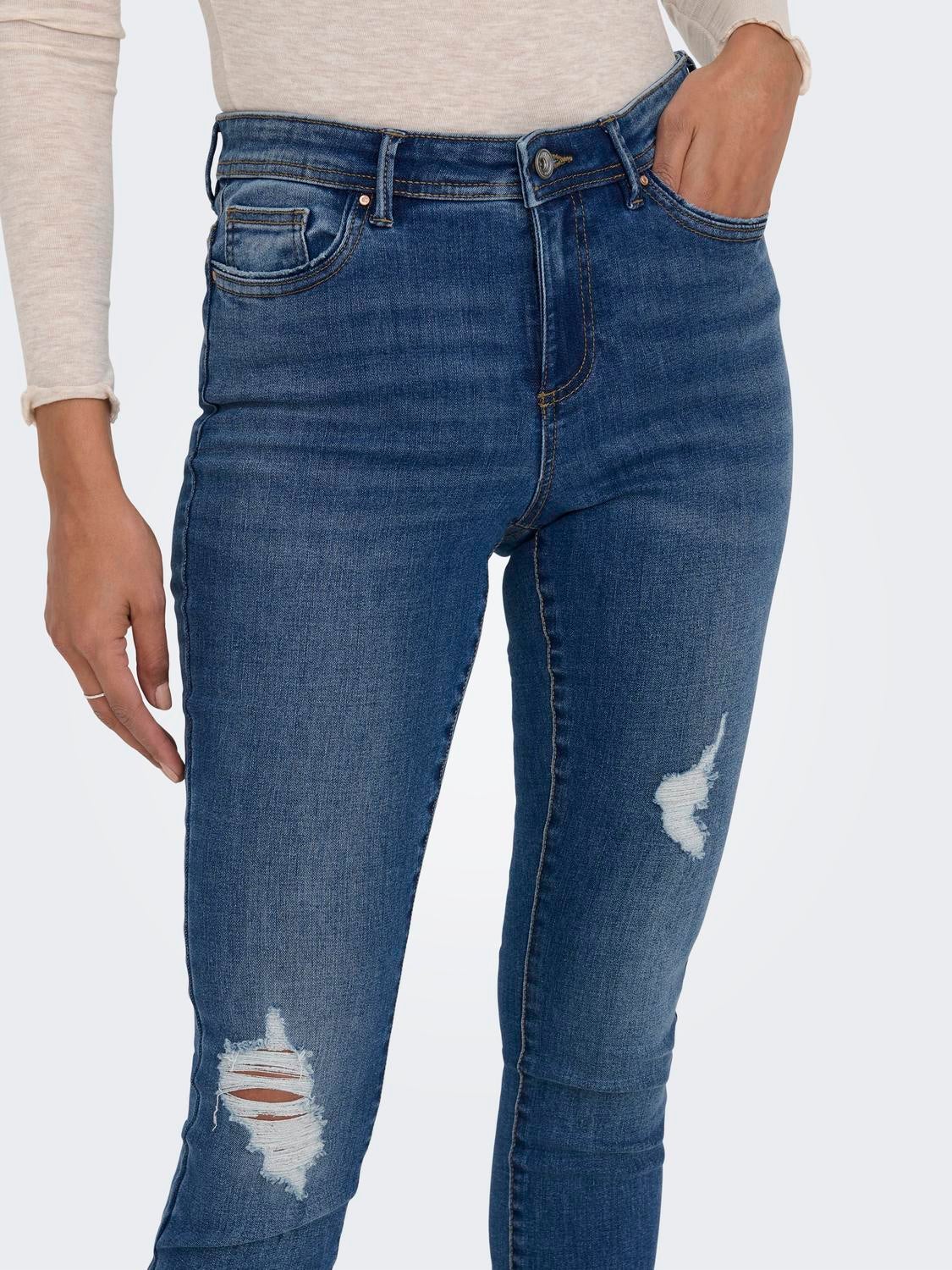 ONLWAUW Mittlere Taille Skinny Fit Jeans Dark Blue Denim