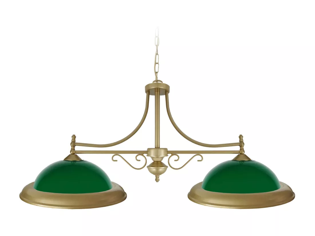 Lustre billard verre vert métal doré 80 cm..