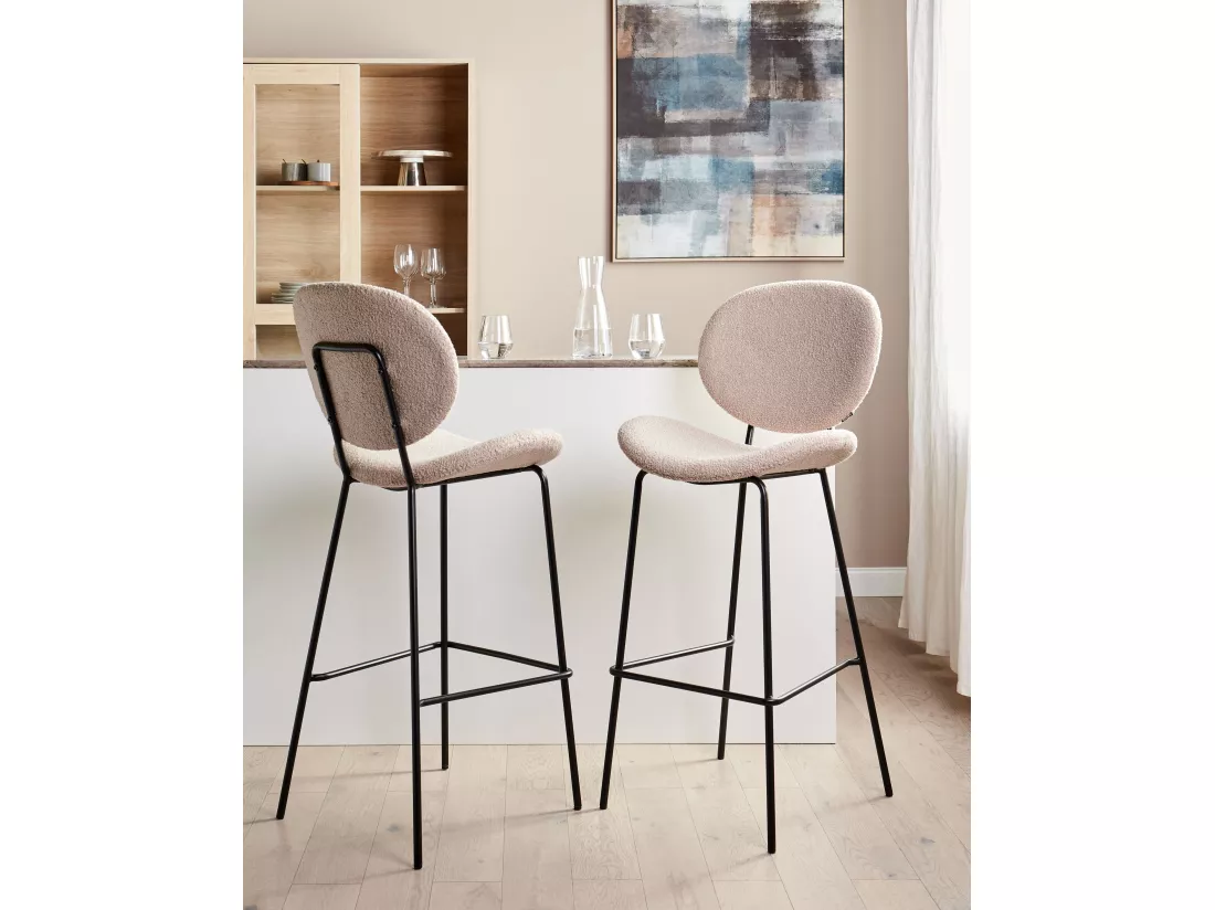 Lot de 2 chaises de bar LUANA Bouclé Beige clair