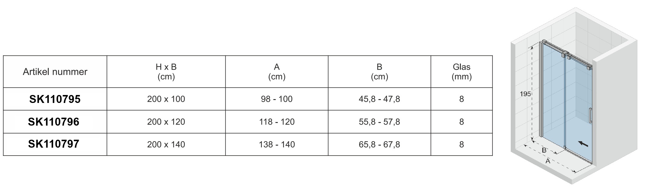 Riho Ocean O104 schuifdeur 100cm chroom