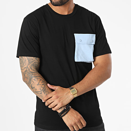 Tee Shirt Poche T8815 Noir Bleu Clair