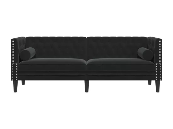 Canapé Chesterfield avec traversins 3 places noir velours