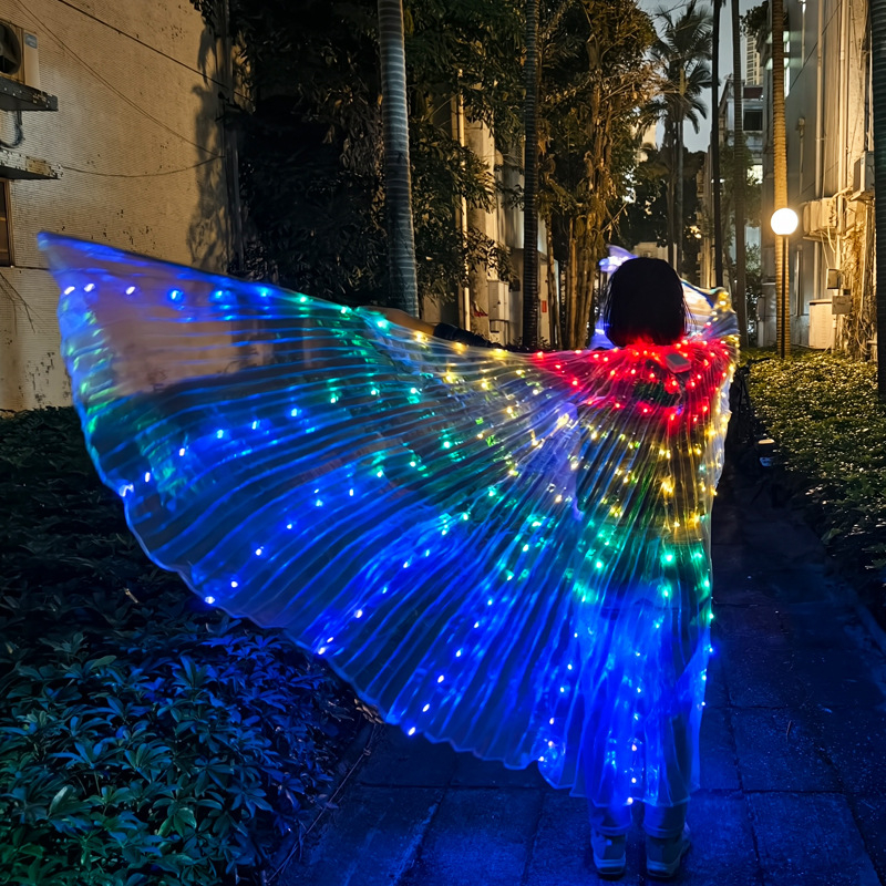(135cm) LED Fasnachts Kostüm Blinkende Schmetterlings Flügel Bauchtanz Verkleidung für Motto Partys / Halloween (Batteriebetrieben) - Regenbogen