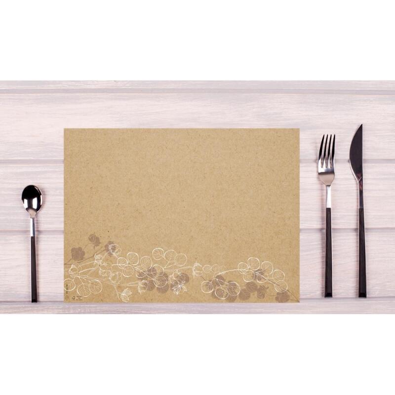 Barquette de 400 sets de table papier gaufré recyclé 80g/m2, Kraft Fleuri - Format 30x40cm - Floral
