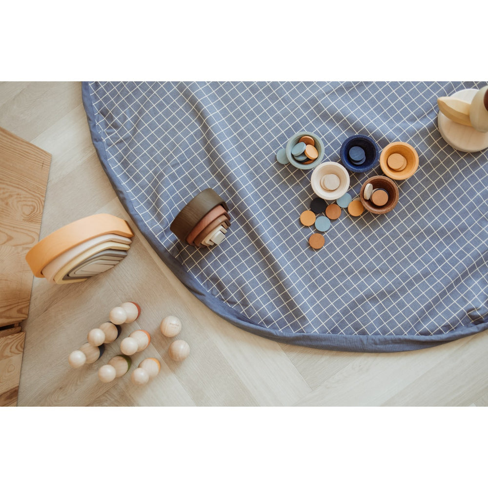 Køb Play&Go Organic Grid Blue 2-in-1 Legetæppe
