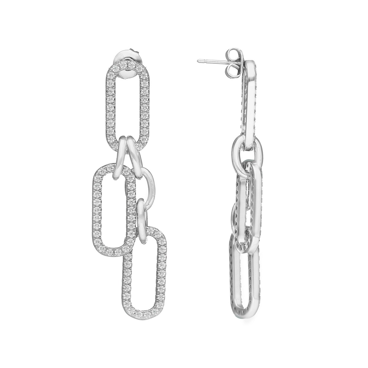 Boucles D'oreilles Argentées Chaine Ovale