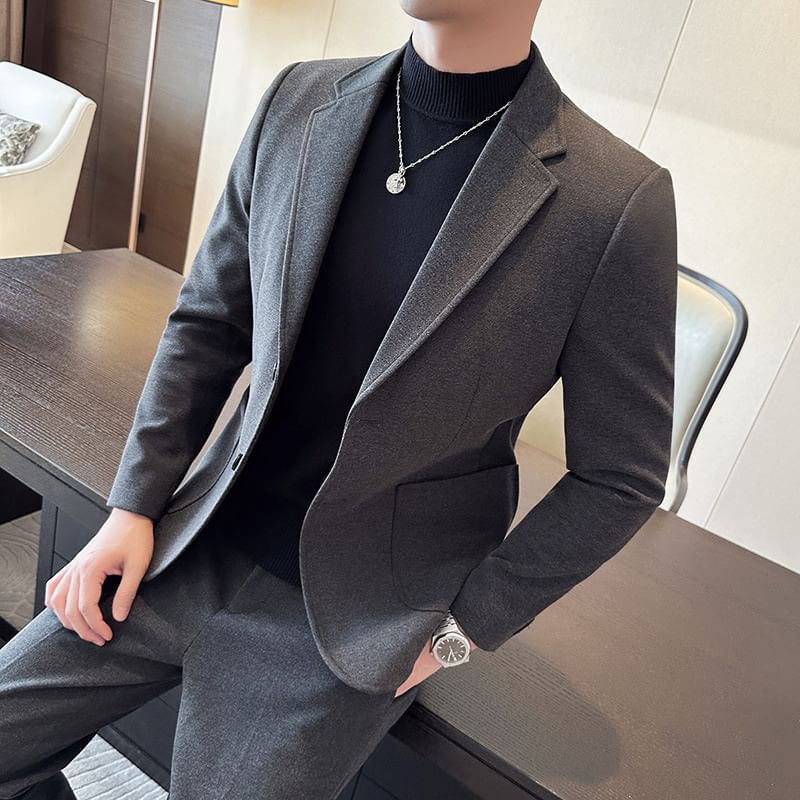 Lefitt - Effen enkelrijs blazer / Middelhoge taps toelopende pantalon / Set