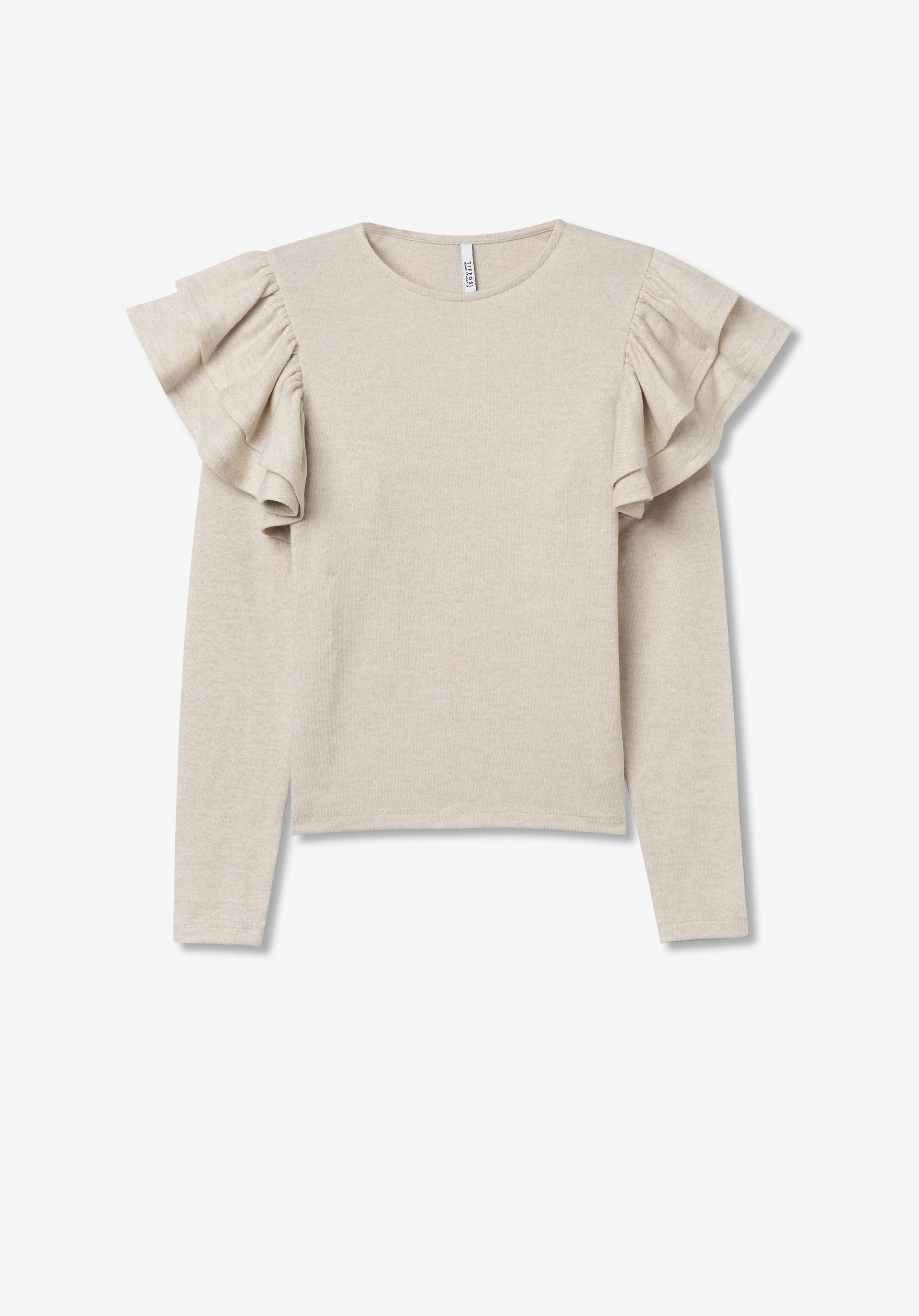 T-shirt Toque Suave com Folhos