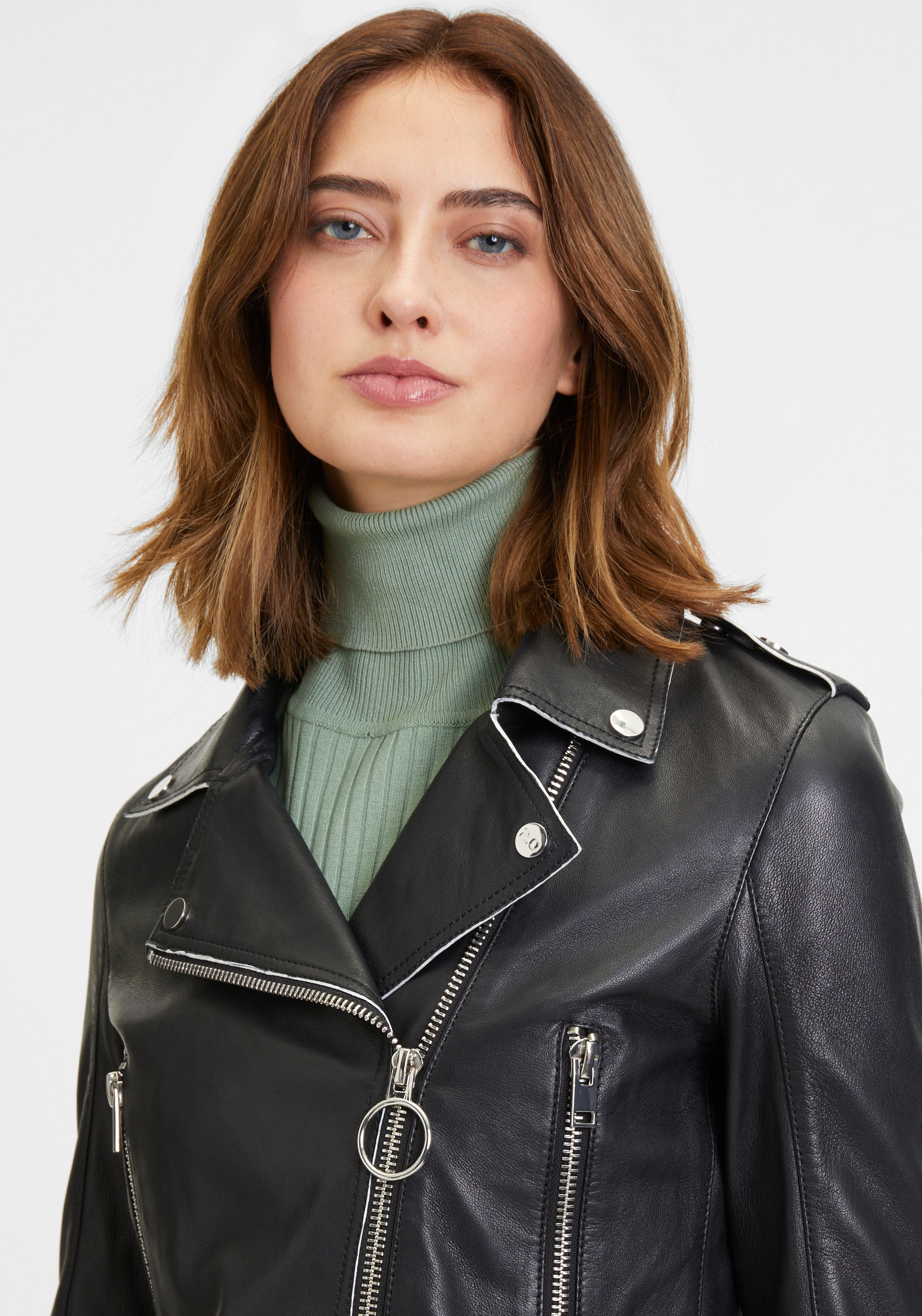 Mauritius Lederjacke »G2WCelin SF« mit asymetrischem Reissverschluss, Gürtel, Zipper-Details