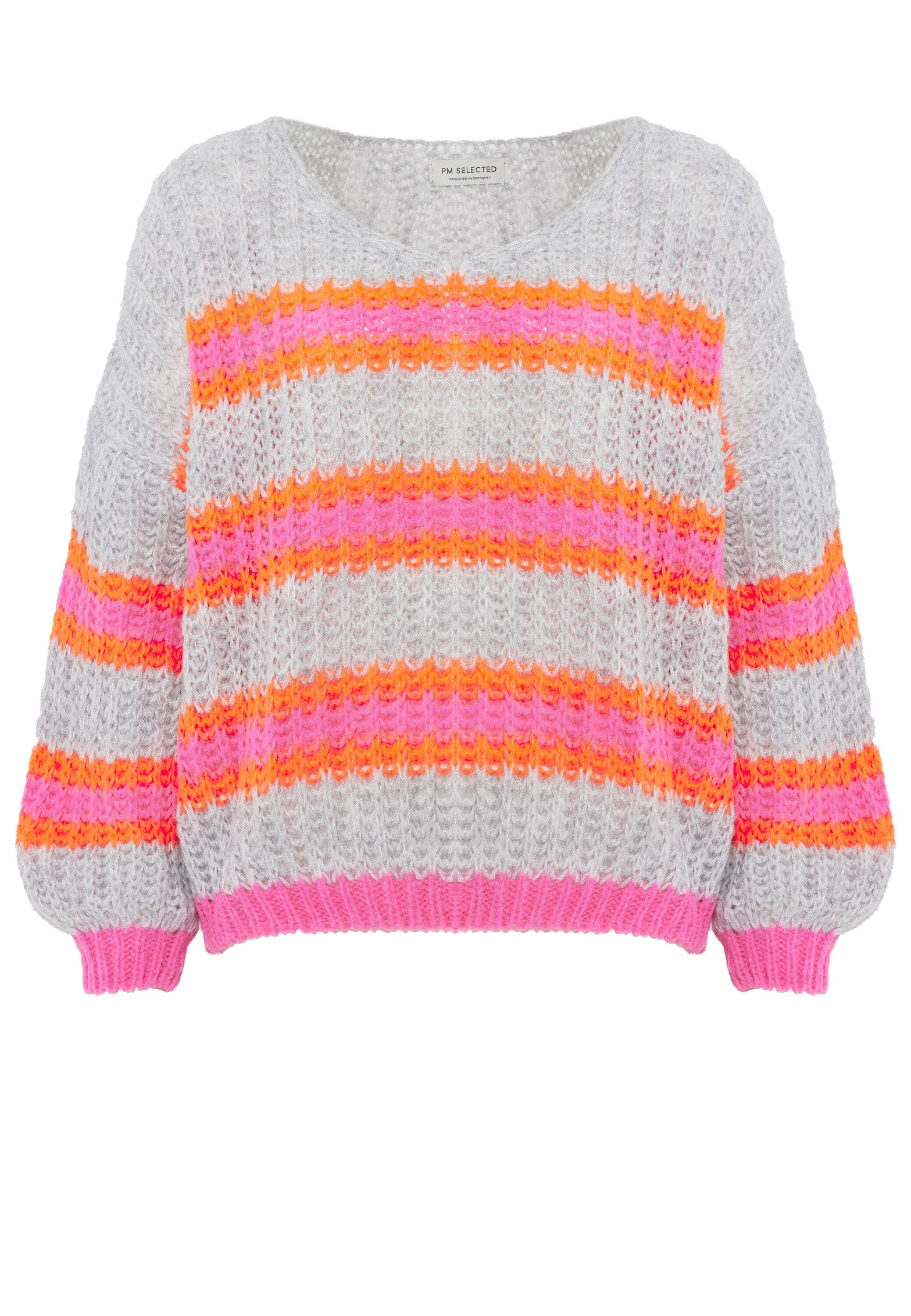 PM SELECTED Damen Strickpullover Kuscheliger Bunter Pullover Gestreifter Pulli in Einheitsgröße PM01