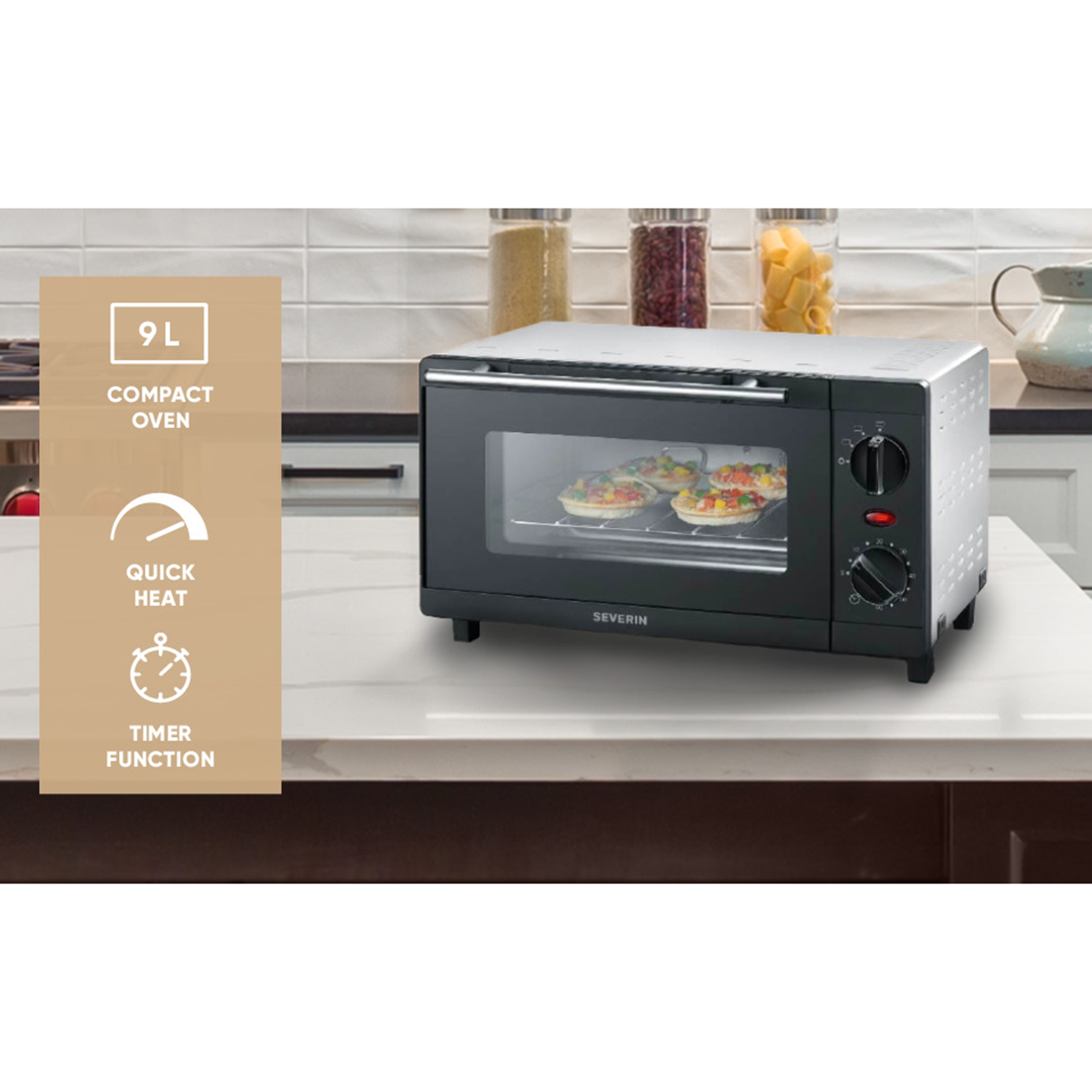 SEVERIN Minibackofen TO 2052 - schwarz-silber - 800 Watt