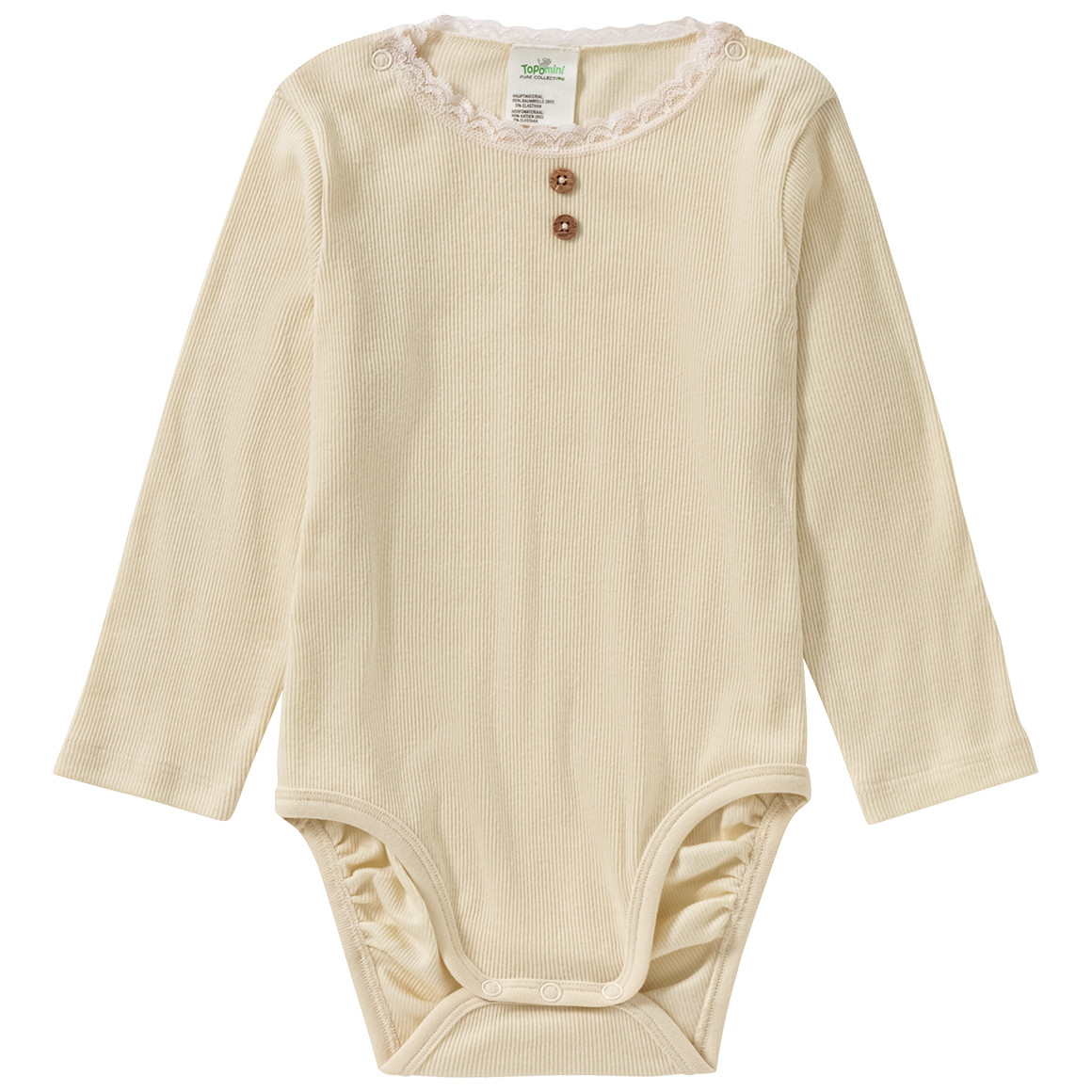 Topomini Pure Collection 2 Baby Langarmbodys mit Rippstruktur hellrosa / hellbeige