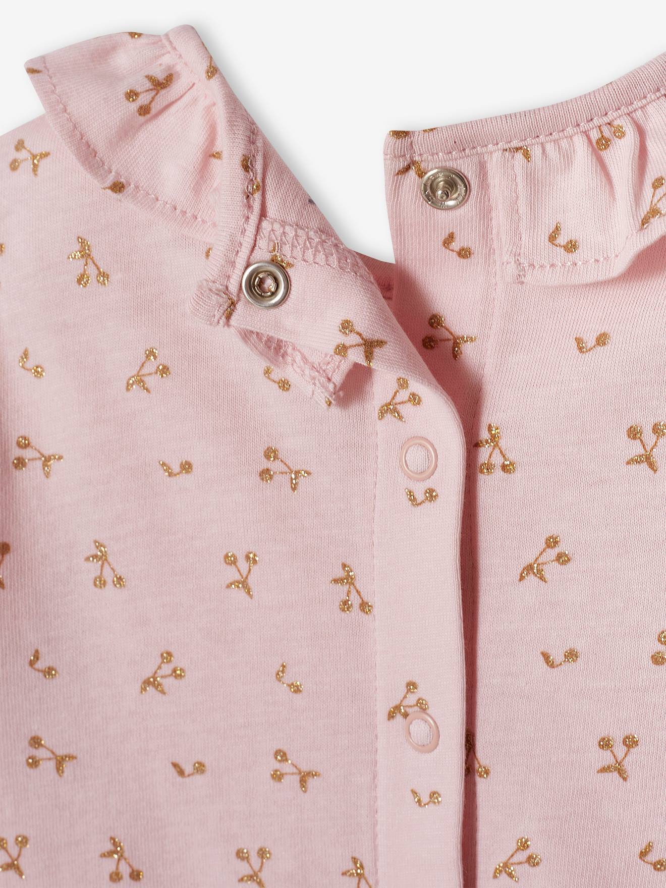 Camiseta personalizável com gola franzida para bebê menina, rosa claro.