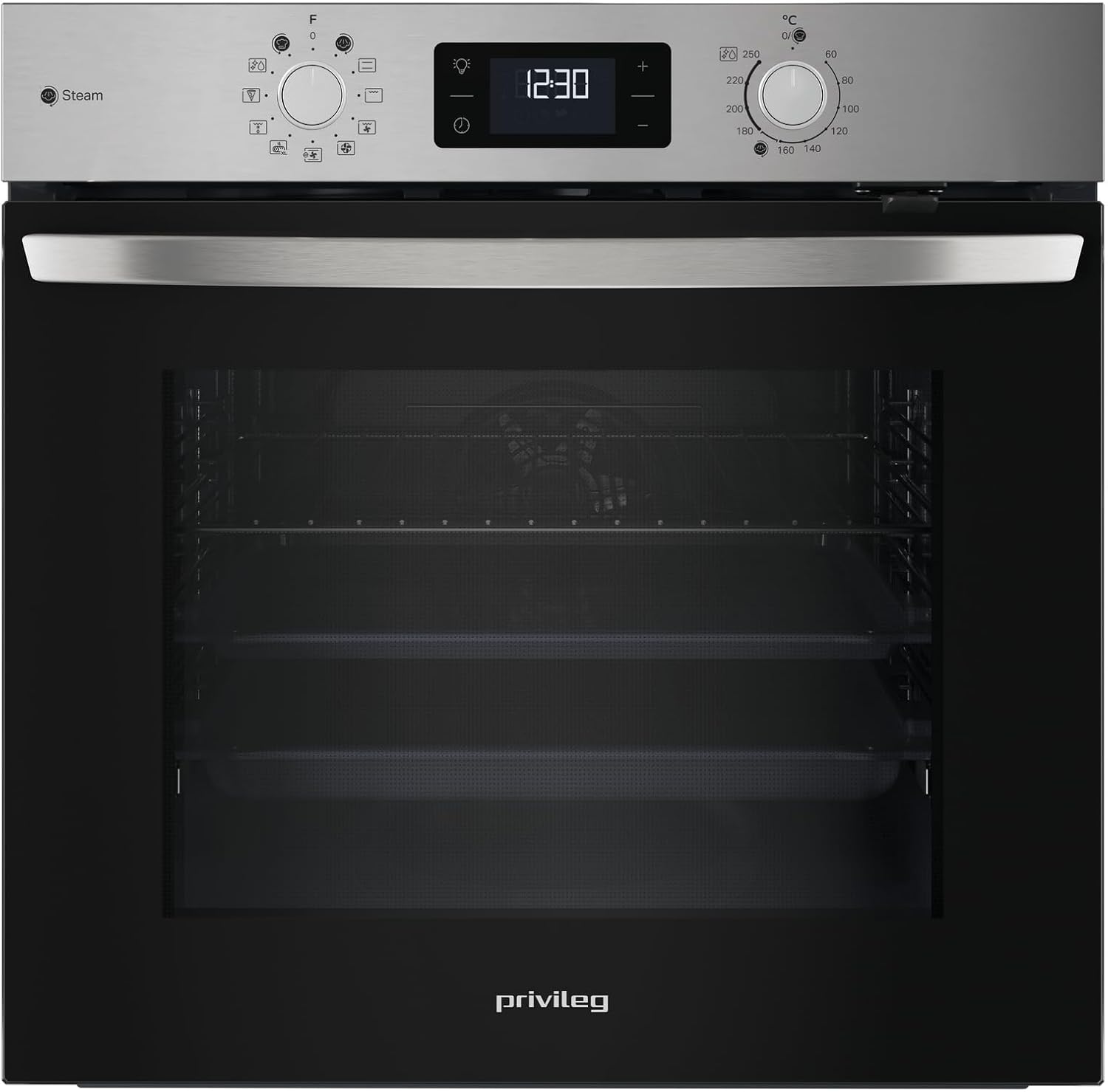 Privileg PBA2S85HU1I Einbau-Backofen, Heissluft,11 Funktionen/Hydrolyse & Dampf/Multi-Level-Kochen/Pizzafunktion / 1-fach Teilauszug/Schwarzglas