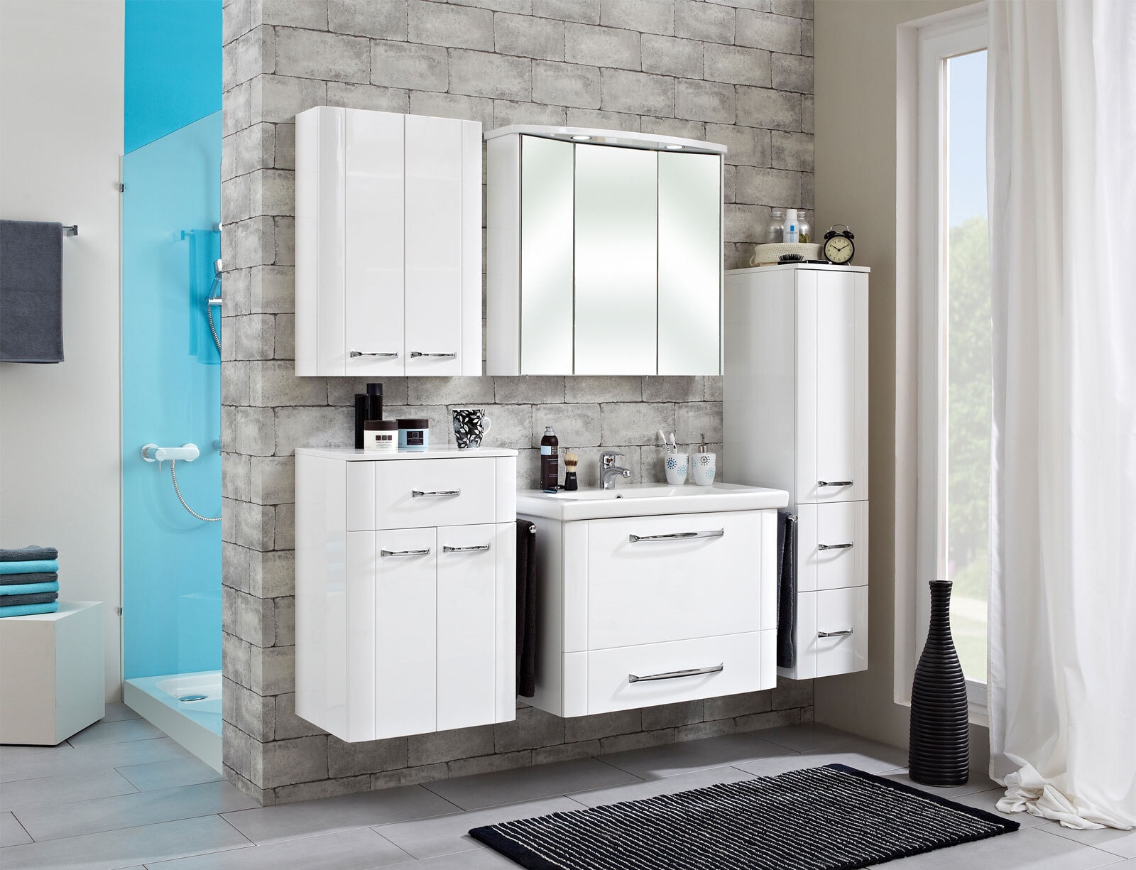CASAVANTI Midischrank Lack Weiß Hochglanz ca. 30 x 130 x 38 cm