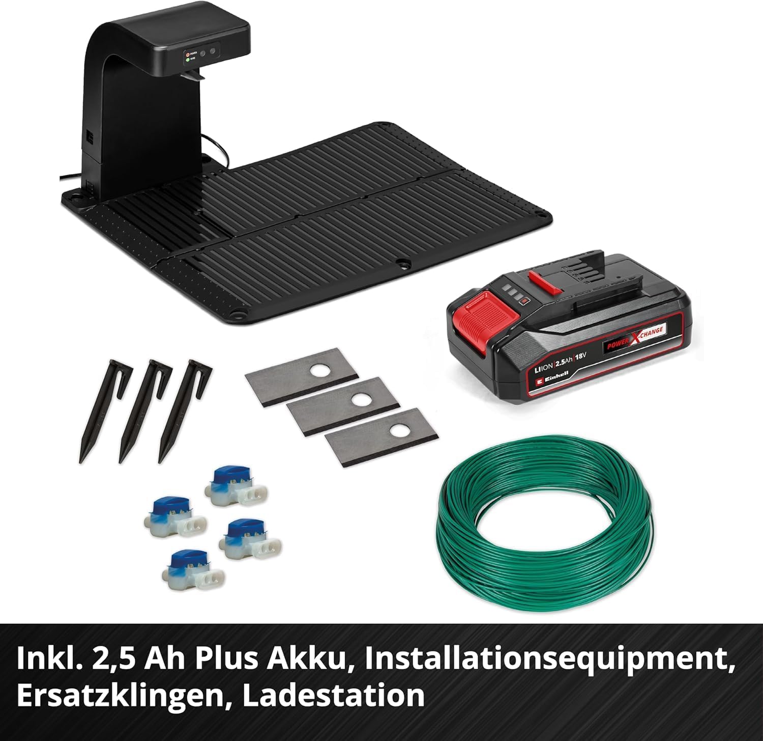 Einhell Mähroboter FREELEXO 500 Power X-Change (18 V, App-Steuerung, IPX5, Over-The-Air Updates via Wi-Fi, inkl. Installationsequipment für 500 m² + 2,5 Ah Plus Akku)