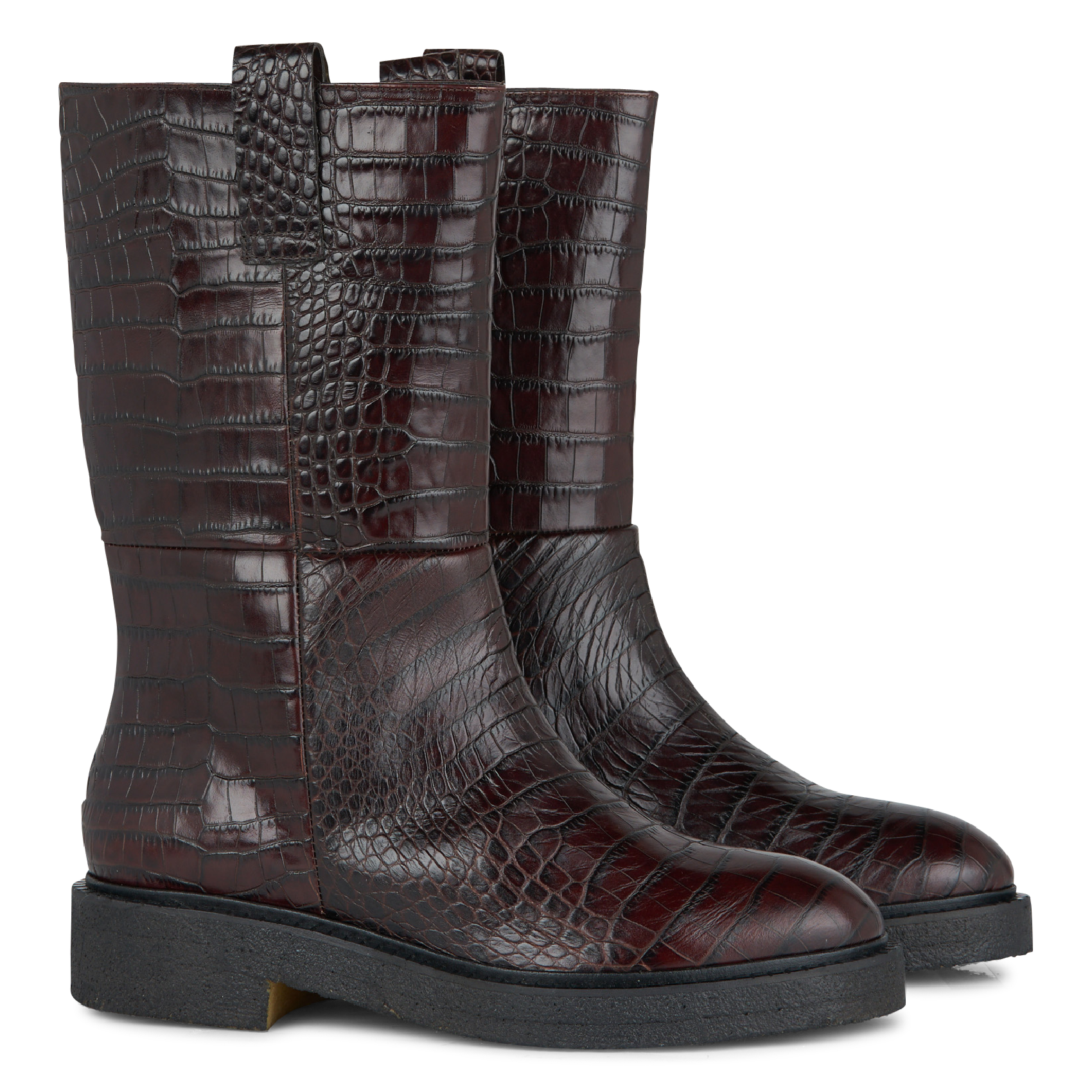 A1275 - Bottes en cuir aspect croco | Marron