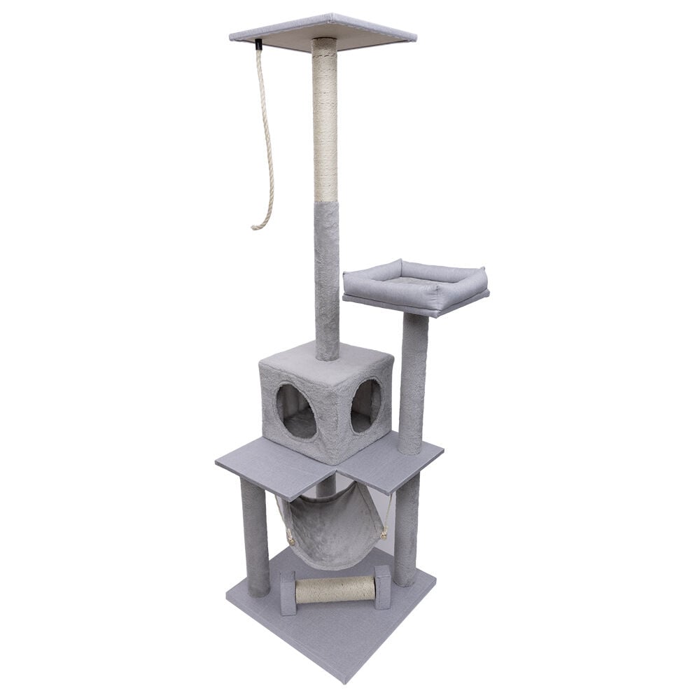Grand arbre à chat avec corde grattoir et couchage gris L49xl49xH165cm
